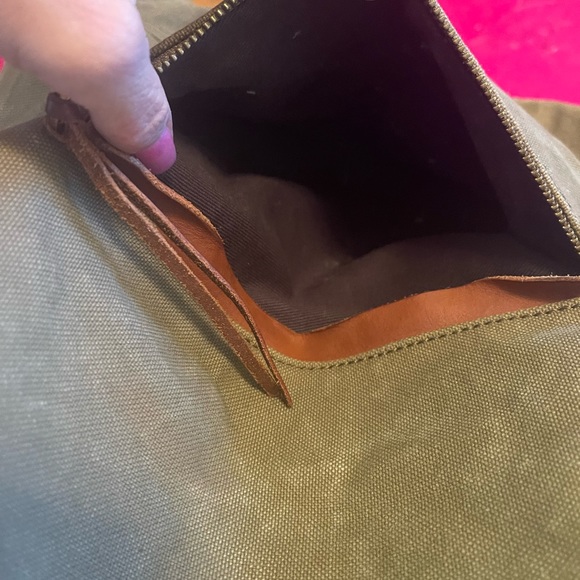 Heavy canvas and leather backpack, army green - Picture 5 of 5